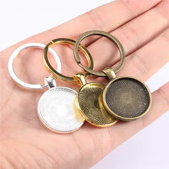 

5pcs/lot Keychain With Pendant Bezel Blank Fit 25mm Cameo Glass Cabochon Base Setting DIY Keychain Key ring Supplies For Jewelry