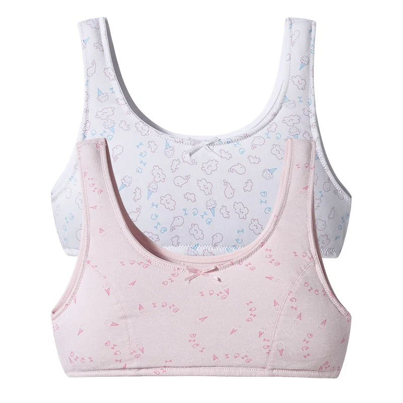 2 Pcs THREEGUN/детские спортивные бюстгальтеры для девочек, бюстгальтер с чашкой, Мягкое хлопковое нижнее белье для подростков, бюстгальтеры для молодых студентов, нижнее белье - Цвет: 2 Pcs