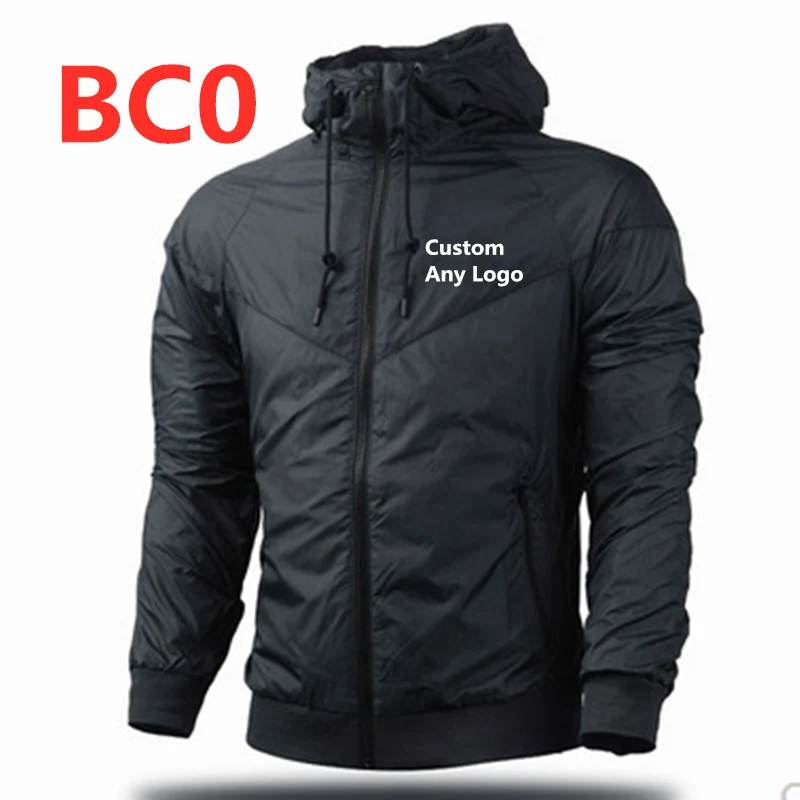 BC0 стиль мужской Бомбер с капюшоном тонкий лоскутный Любой пользовательский логотип мужская куртка-ветровка верхняя одежда на молнии тонкое пальто брендовая одежда Топ