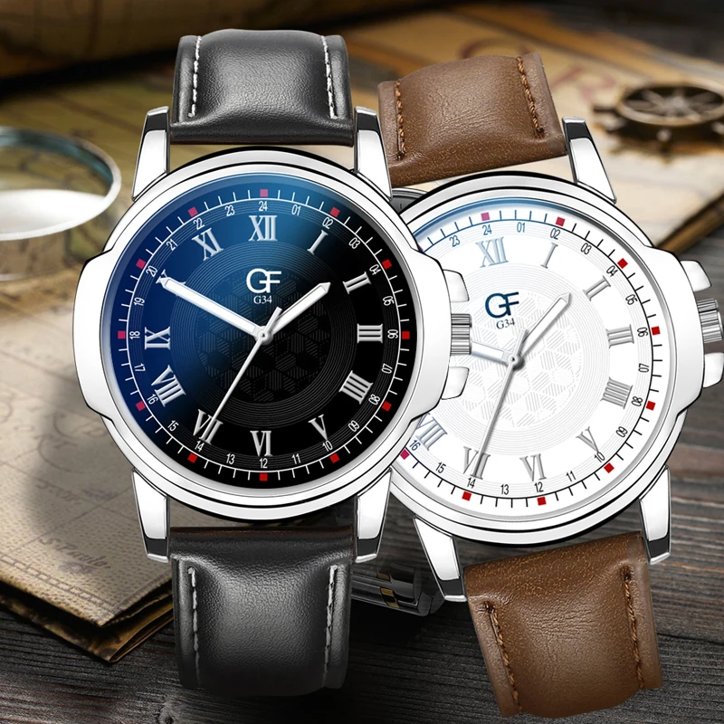 

Creative Pattern Men Watches Business Quartz Luminous Retro Design Leather Strap Male WristWatch Gift Clock Relogio Masculino