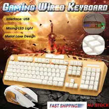 Механическая Проводная клавиатура с USB эргономичная Механическая с подсветкой Feel игровая клавиатура и мышь набор с панель из алюминиевого сплава