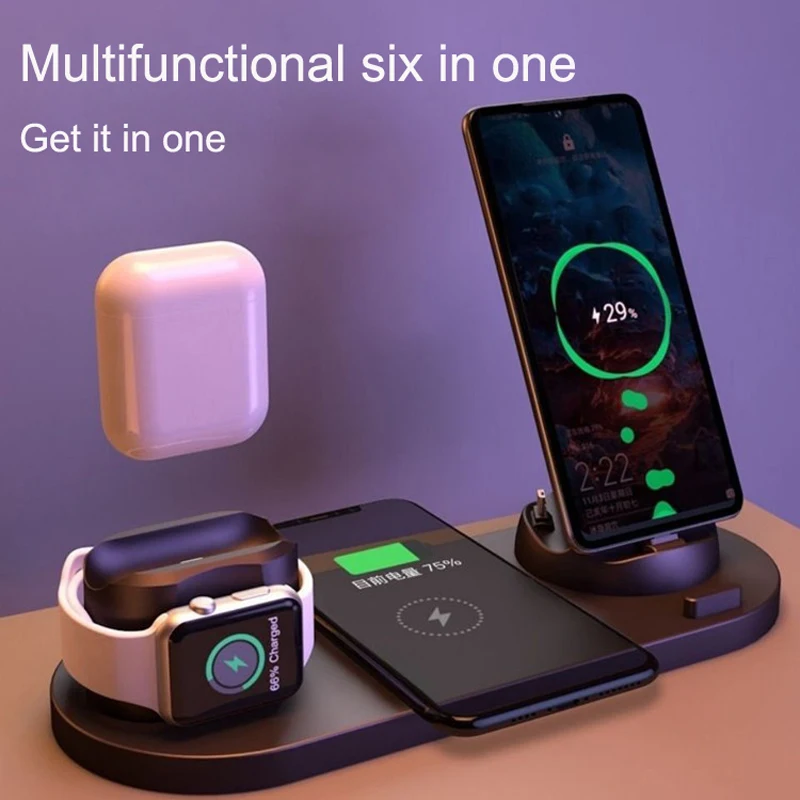 Multifunctional Six In One 10W QI Wireless Charger For Apple Watch