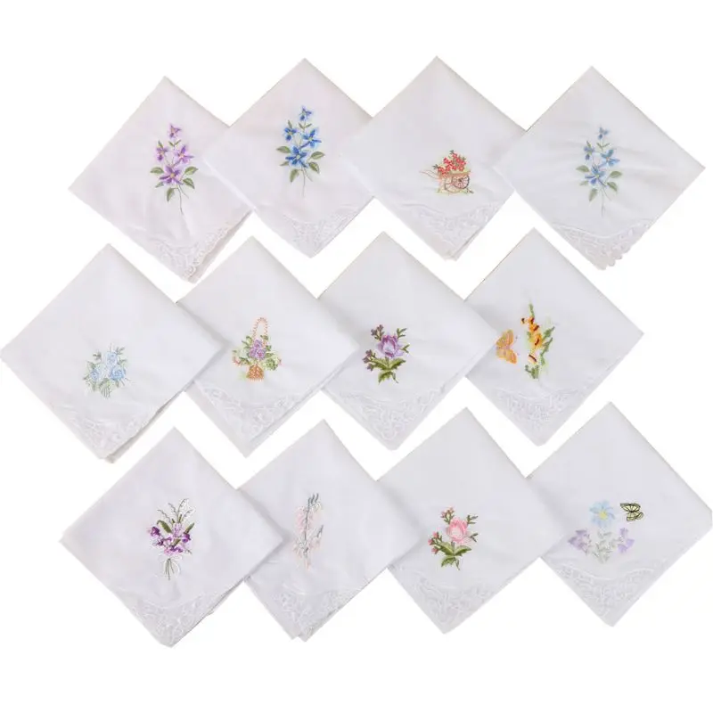 3 шт./компл. женский базовый белый квадратный носовой платок с цветочной вышивкой