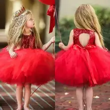 Бальное платье; Платья с цветочным узором для девочек; нарядные платья для девочек с блестками и вырезом на спине; фатиновое Платье До Колена для дня рождения