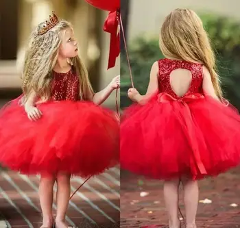 

Ball Gown Flower Girls Dresses Jewel Neck Sequines Hollow Back Girls Pageant Dresses Knee Length Tulle Birthday Dress