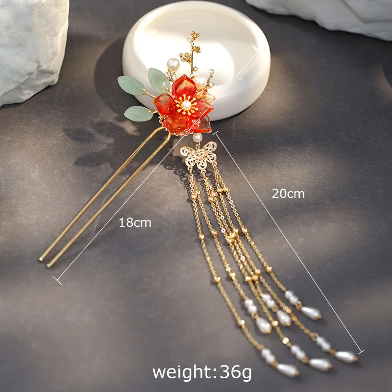 Chinese Hair Sticks Vintage Hair Accessories Flower Long Tassel Hairpin Chopstick Ancient Jewelry Lady Custome Headdress hair accessory,hair stick,hair headdress,jewelry accessories