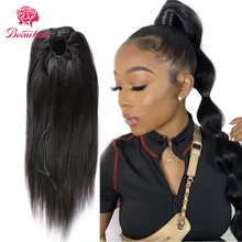 Перуанские человеческие волосы, прямые, конский хвост, шнурок, хвост с 2 клипсами, натуральные волосы, не Реми, волосы для наращивания, шелковистые для женщин