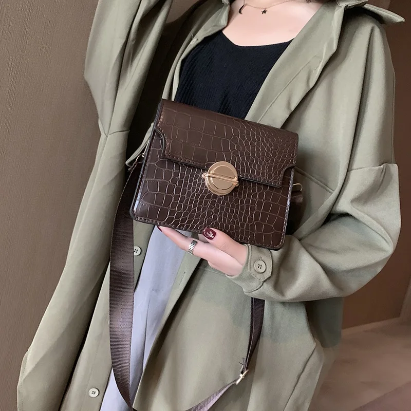 

Women Shoulder Bag Summer Women Bag Crocodile Pattern Casual Simple Texture Wide Shoulder Strap Female Diagonal New Fashion
