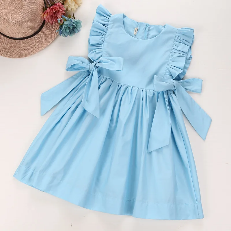 

Baby Girls Spring Dress Toddler Infant Baby Solid Cotton With Bow Princess Dresses Girl Flutter Sleeve Children Kids Clothes