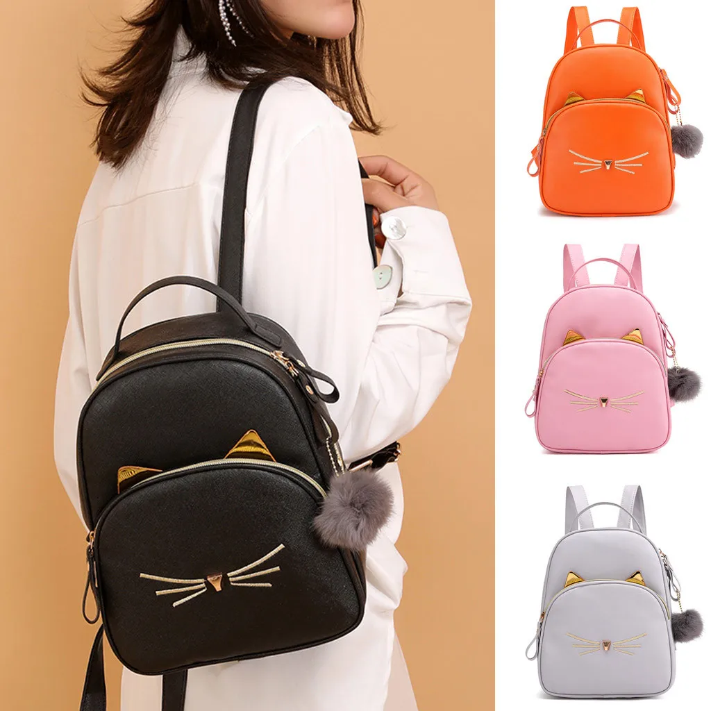 MAIOUMY, маленький женский рюкзак,, милые кошки, сумка на плечо, женская, кавайная, с меховым помпоном, сумка через плечо для девочек-подростков, модная сумка