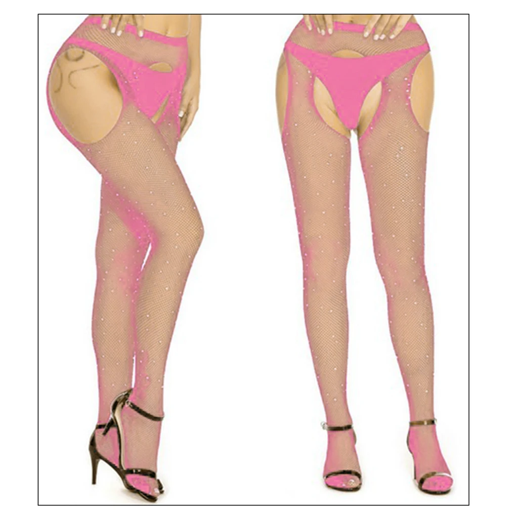 Women Crystal Rhinestone Fishnet Net Mesh Socks Stockings Tights Pantyhose   