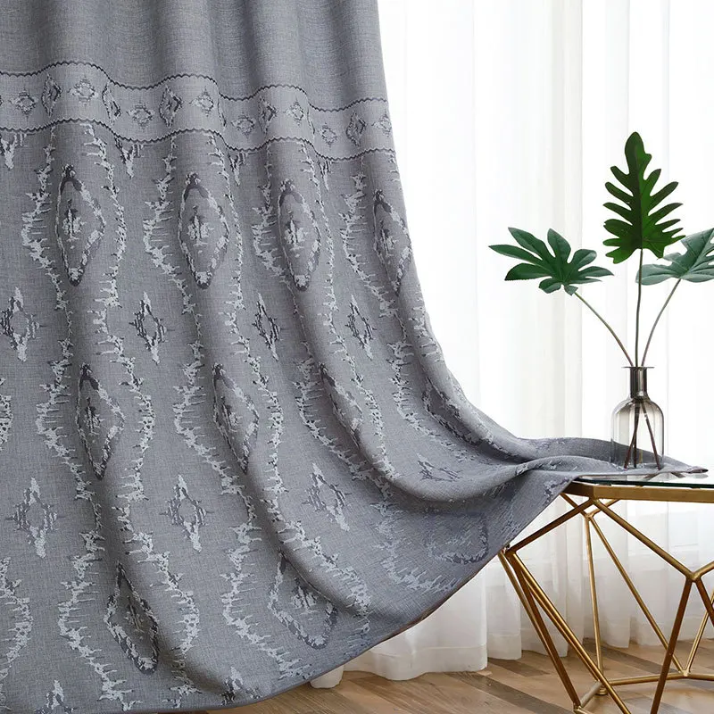 

2023 Linen Jacquard Curtains Simple Chinese Thick Shading French Finished Custom Curtains for Living Dining Room Bedroom