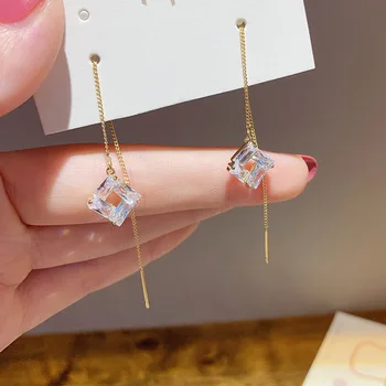 

New Style Long Square Zircon Hanging Earrings Elegant Immortal Tassels Earrings Women