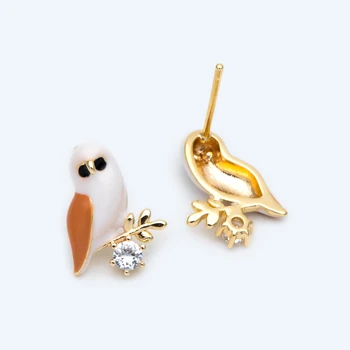 

10pcs 2020 Trend Christmas Enamel Owl Stud Earrings,Bird Ear Post, Gold Plated Brass (#GB-1646)