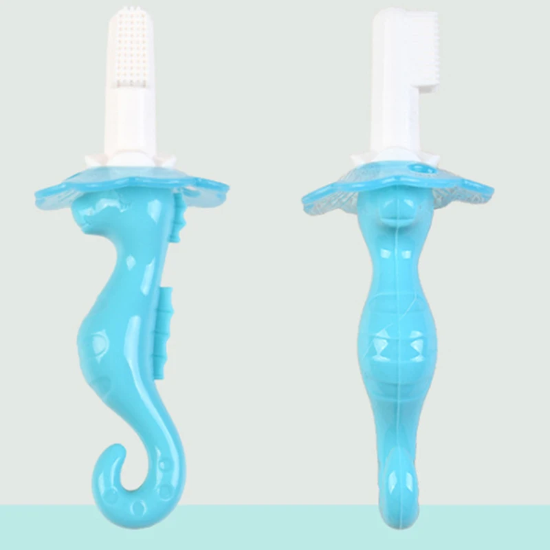 Милое кольцо для детей Прорезыватель для зубов детский жевательный в форме морского конька Силиконовая зубная щетка и экологически безопасный Прорезыватель для малышей Прорезыватель для прорезывания зубов - Цвет: blue