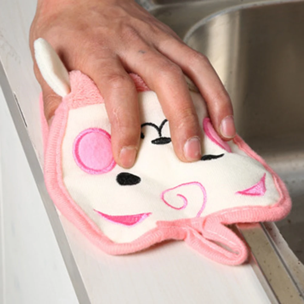 Bathroom Lovely Cats Pattern Soft Skin-friendly Hanging Absorbent Dish Hand Towel Dishcloth Rag Household Cleaning Accessories
