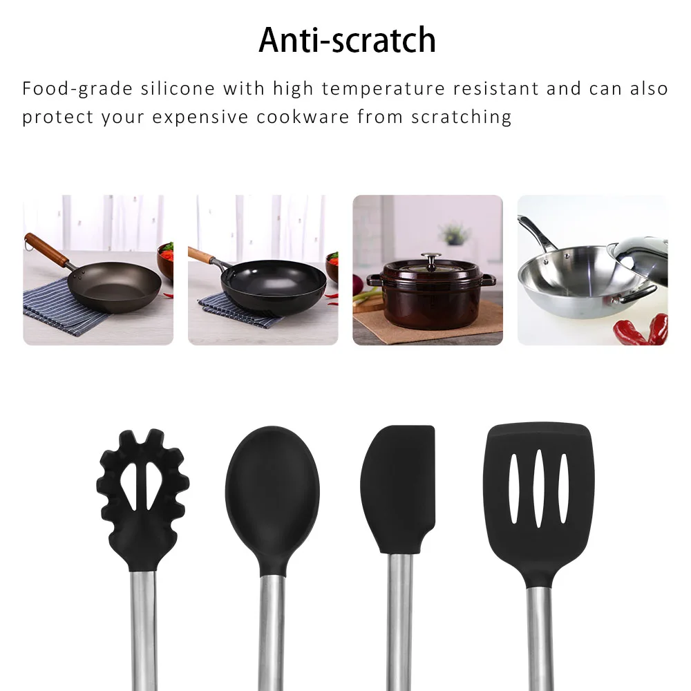 9pcs Silicone Kitchen Tools Cooking Sets Soup Spoon Spatula Non-Stick Shovel With Handle Special Heat-Resistant Design Cookware