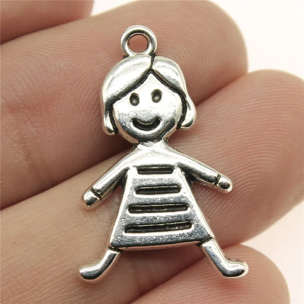 Wysiwyg 5pcs 28x18mm Cute Little Girl Charm Pendants For Jewelry Making Antique Silver Color