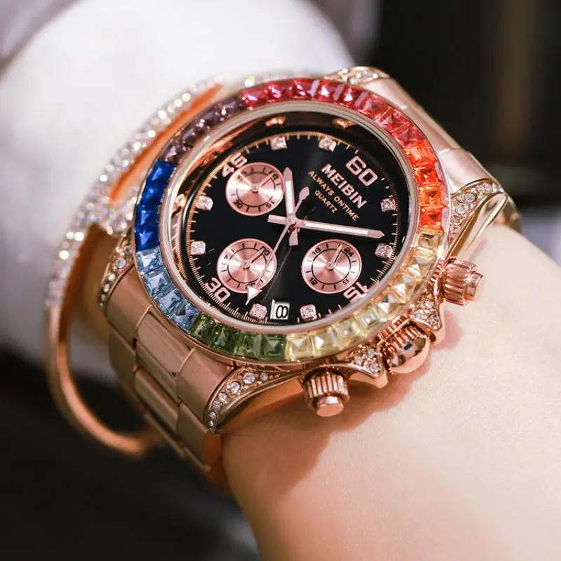 

MEIBIN Chronograph Women Watch 2020 Ins Luxury Multi-Functional Rainbow Circle Watch Fashion Stainless Steel Sports Ladies Watch