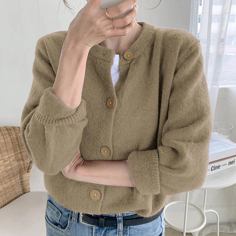 GOPLUS Autumn Winter Cardigan Women Knitted Casual Solid Round Neck Long Sleeve Sweaters Womans Abrigos Mujer Invierno 2020