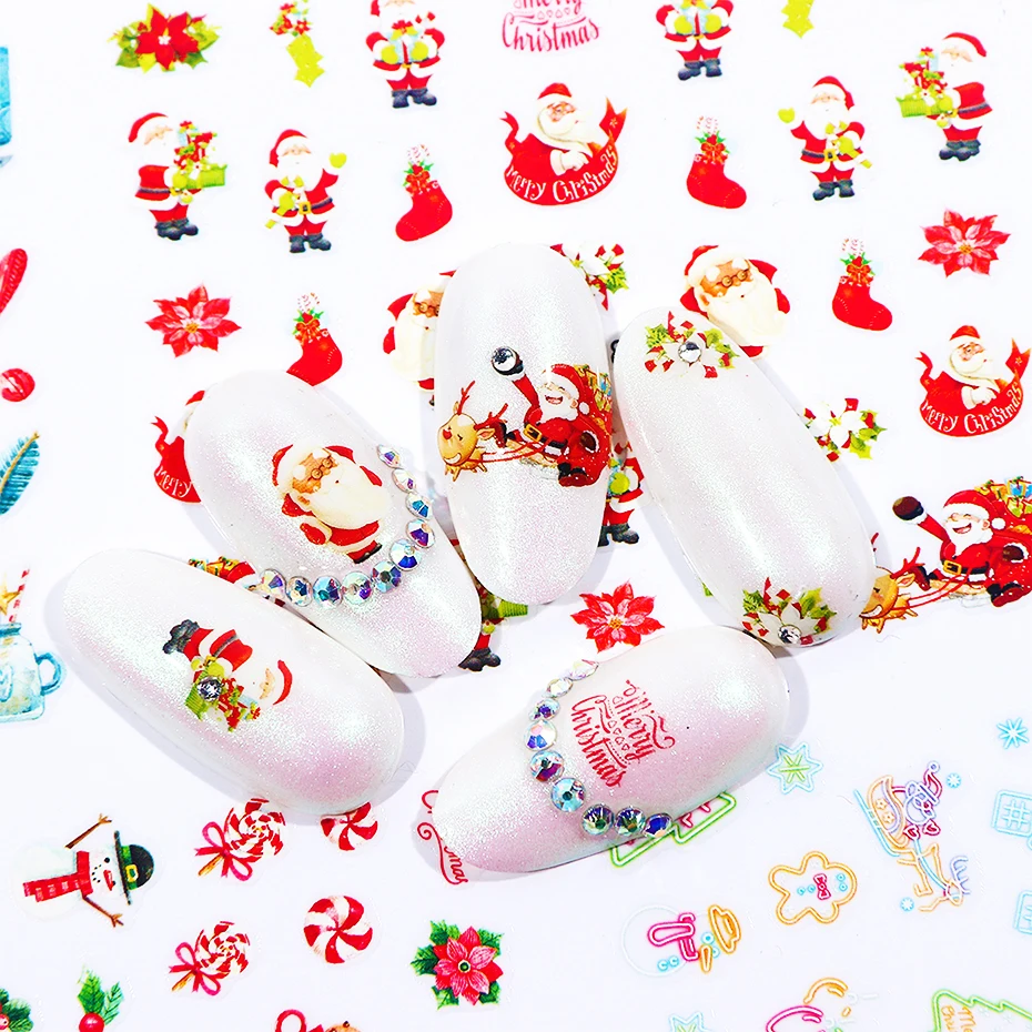 22 дизайн Рождественская Снежинка переводная наклейка s чистый Рождественский Санта Клаус клеящиеся Типсы, наклейки на ногти Ornamen Decora Маникюр LE1039
