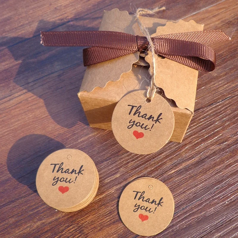 100pcs/lot Packaging Tags Handmade Hang Tag Kraft Paper Tags Thank You Gift Tag Labels for DIY Wedding Party Gift Or Candy Tags images - 6