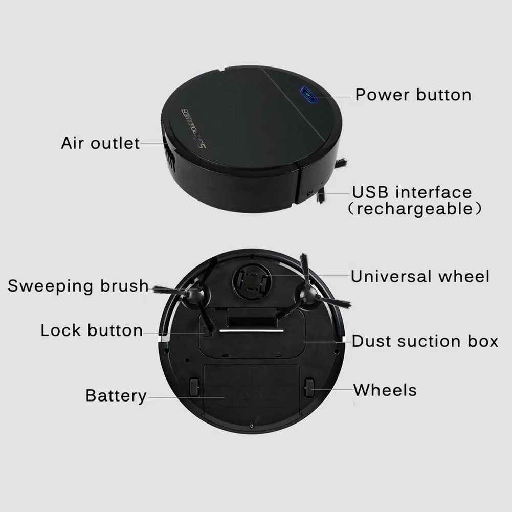 

Sweeping Robot Vacuum Cleaner Rechargeable Auto Powerful USB Floor Dirt Anti-fall Electric Office Gift Dust Home Hair Toy