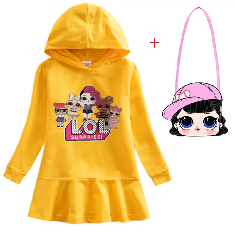 Girls Cartoon Hooded Sweater Dress Baby Doll Cotton Casual Dress Comfortable Cute Dress