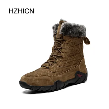 

Men Snow boots Waterproof Nylon Mens Mid calf Boots Platform Plush Warm Shoes Winter Black Plus size 45-47