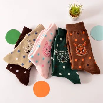 

New Cute Funny Lovely Dot Animal Pattern Casual Sock Women Kawai Cartoon Women Combed Cotton Sock Creative Calcetines Skarpetki