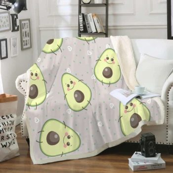 

Avocado Sherpa Blanket for Beds Cute Fruit Soft Throw Blanket Cartoon Avocado Soft Bedspreads Yellow Thin Quilt Kids Dropship