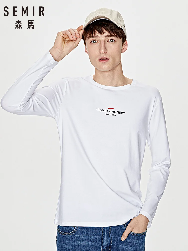 

SEMIR Long sleeve Tshirt men 2020 spring new hit color letter printing base tshirt pullover t-shirt o neck skin clothing
