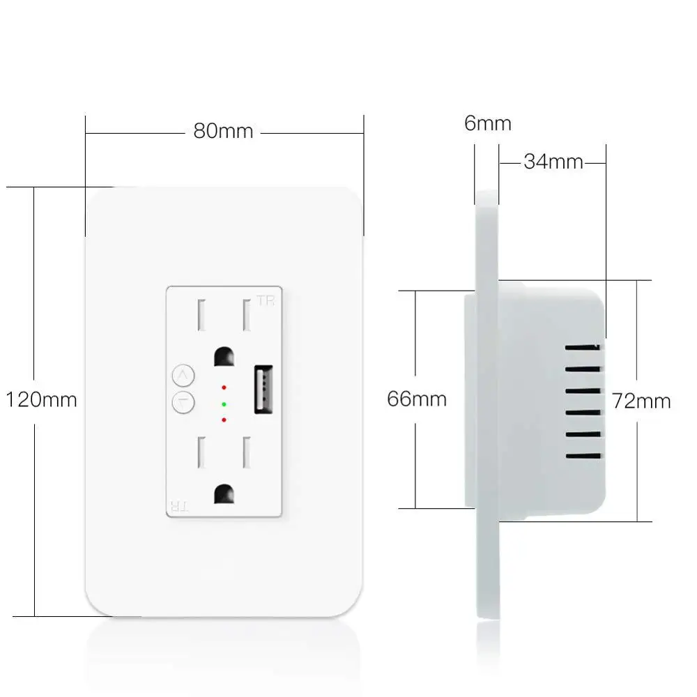 Tuya Wi-Fi розетка 15A US Настенный умный разъем для usb-порта розетка для умного дома Alexa Google home Голосовое управление