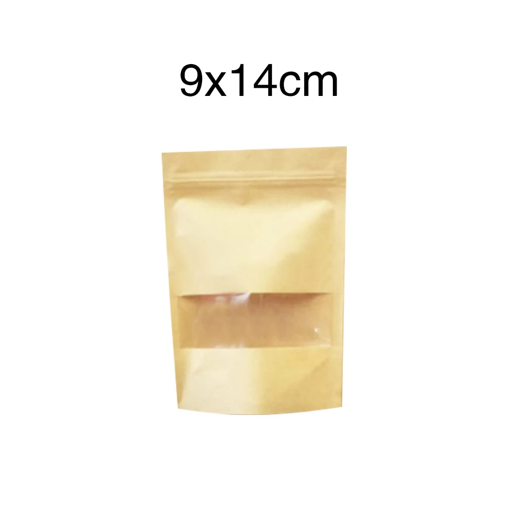 Самозапечатанный пакет-посылка 50 шт с окошком Ziplock крафт-бумажный мешок для орехов, карман для пищевых продуктов, прочный мешок для конфет - Цвет: 9X14