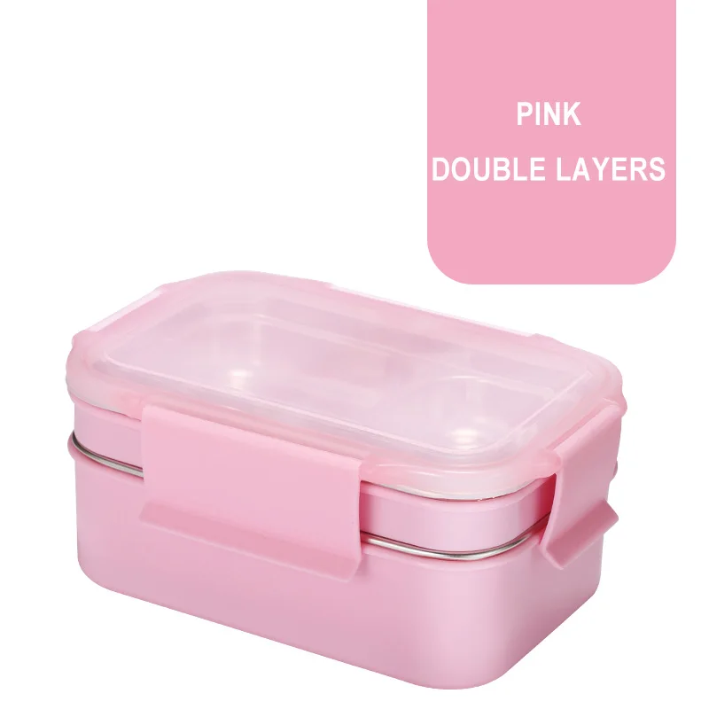 MICCK 304 нержавеющая сталь 2 отдел для еды коробка для детей школьный контейнер для еды с контейнер для пищи коробка кухонные аксессуары - Цвет: Pink