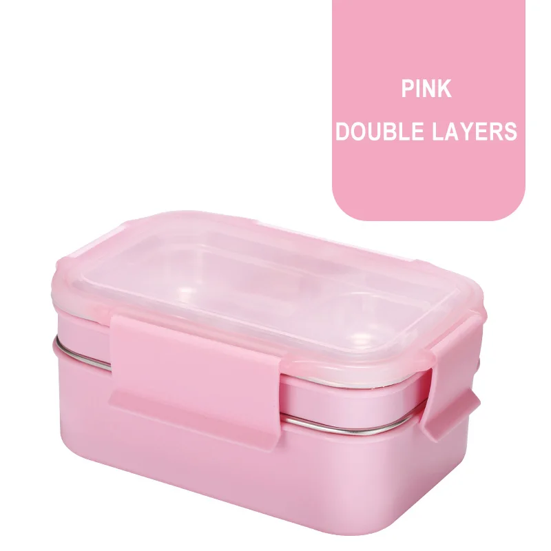 Pink MICCK 304 нержавеющая сталь 2 отдел для еды коробка для детей школьный контейнер для еды с контейнер для пищи коробка кухонные аксессуары - Цвет: Pink