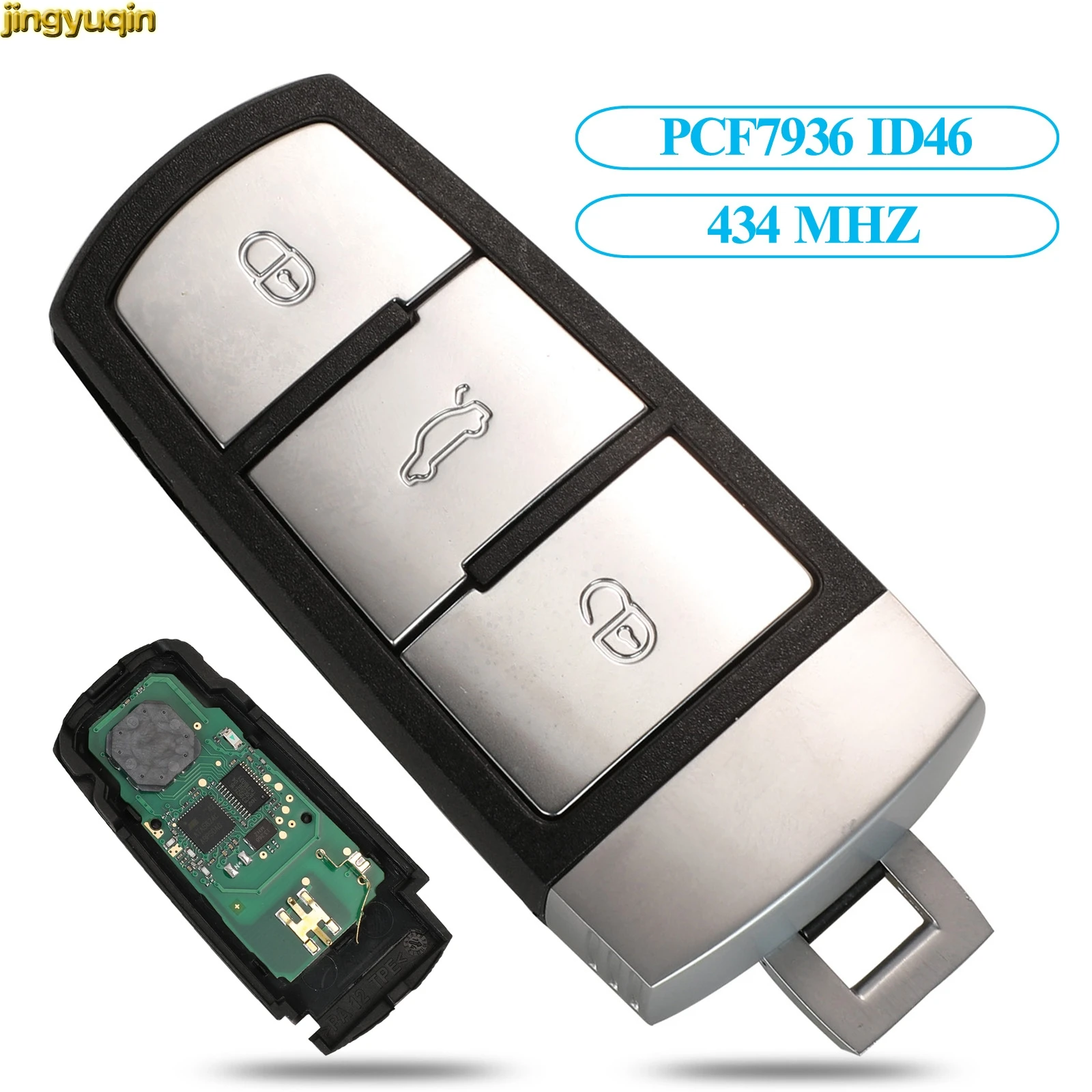 

Jingyuqin Remote Smart Car Key Control 434MHz PCF7936 ID46 For VW Passat CC Passat Magotan 3 Button 3C0959752BG Keyless-go