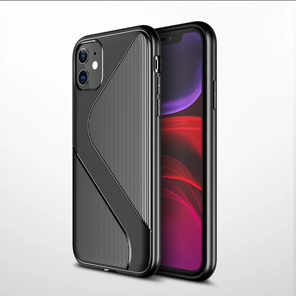 Eqvvol силиконовый чехол из углеродного волокна для iPhone 11 Pro MAX X XS XR противоударный чехол для iPhone 10 7 8 6 6s Plus Ультратонкий чехол - Цвет: Black