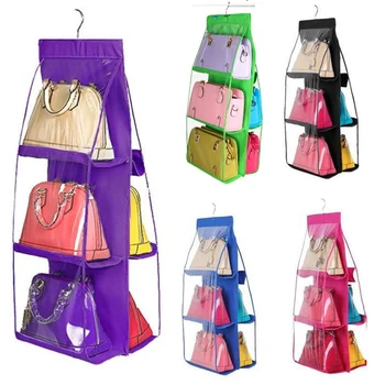 

6 Pocket Hanging Handbag Organizer for Wardrobe Closet Transparent Storage Bag Door Wall Clear Sundry Shoe Bag with Hanger Pouch