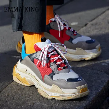 

2020 Men's Women's Sneakers Unisex Lace-up Vulcanized Shoes 3 Layers Rubber Sole Design Couple Sneakers Platform Running Shoes