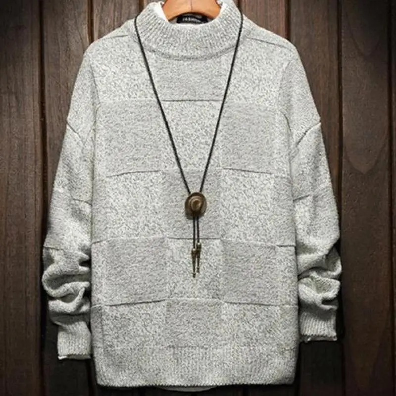 Solid Plaid Knitted Winter Pullover Men Sweater Man Thick Warm Pull Men Sweater Coat Winter Mens Sweaters Autumn - Цвет: Grey