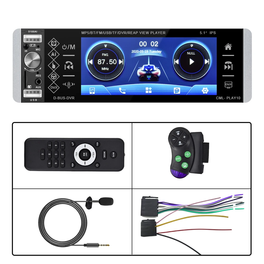 Автомагнитола Podofo 1 Din 5 дюймов 5188 RDS AM FM USB DVR|Автомобильные радиоприемники| |