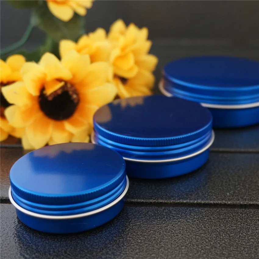 30/60/100g blue empty round aluminum box metal tin cans cosmetic cream