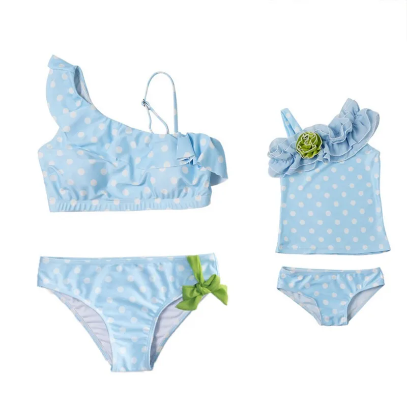 

2Pcs/set Mom And Daughter Dot Print Pattern Sleeveless Cute Swimsuit Parent-child Ruffle Swimwear Bathing Suits