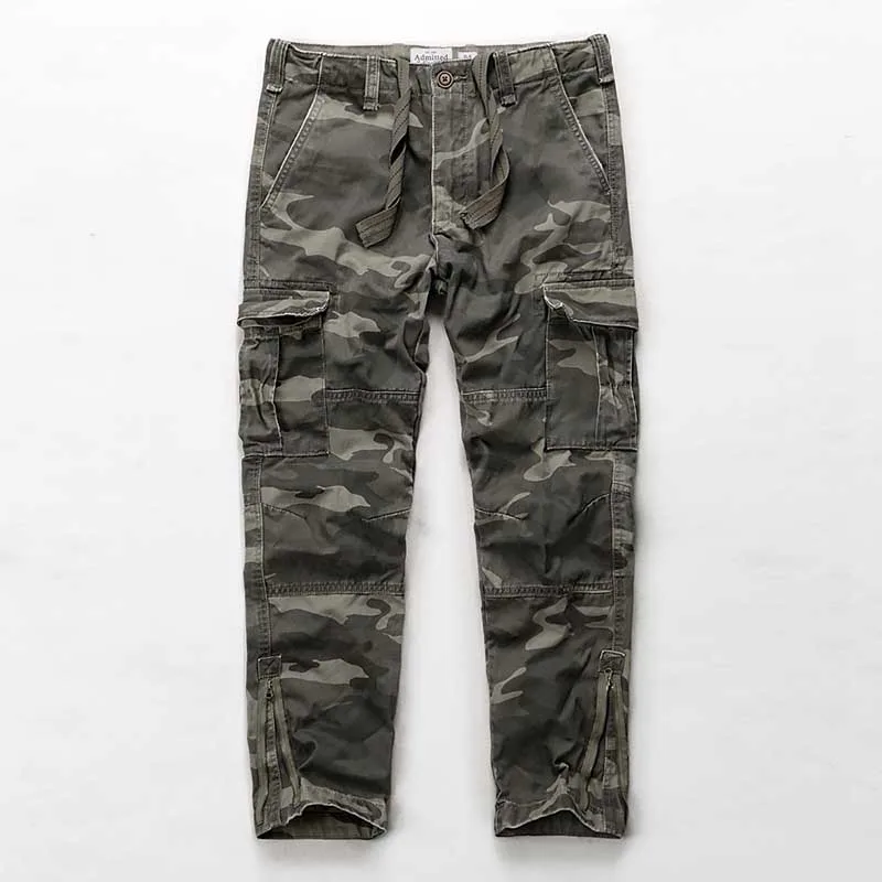 Army Green Camo Военные Брюки карго мужские повседневные джоггеры с карманами и открывающимися штанинами на молнии Свободные мешковатые хлопковые брюки мужская одежда - Цвет: Army Green Camo