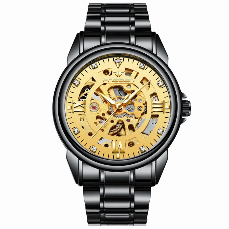 

Full-automatic mechanical business British watch fashion fantasy black hollow men waterproof ultra-thin simple mechanical watche