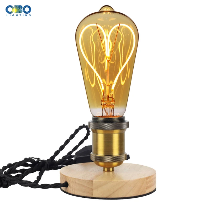 Vintage Table Lamp Single Iron Lampshade With Switch E27 Edison Lamp Base Dimming 1.8 m Wire Wood T