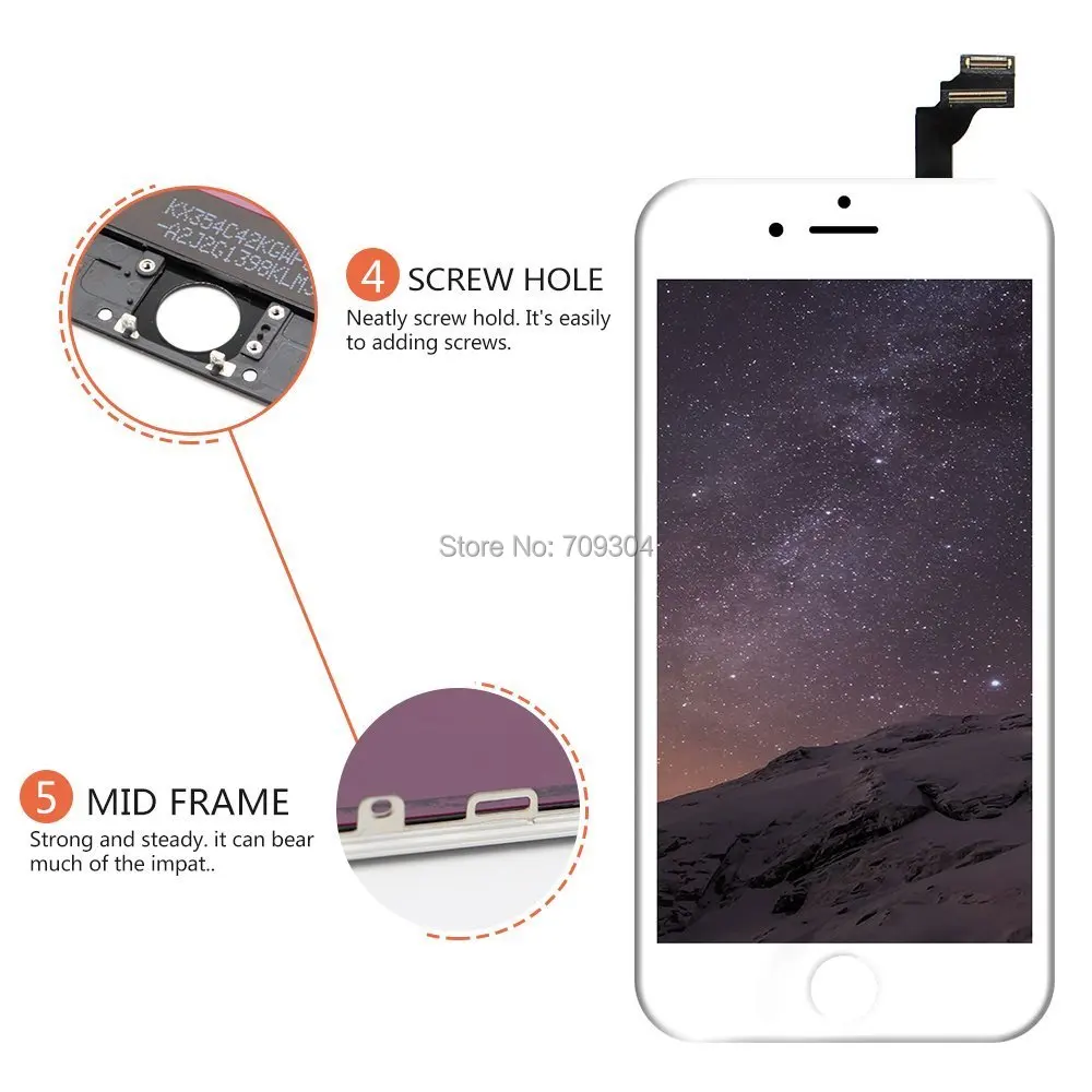 30 шт./лот DHL класс AAA для iPhone 6 lcd с 3D сила кодирующий преобразователь сенсорного экрана в сборе дисплей без битых пикселей