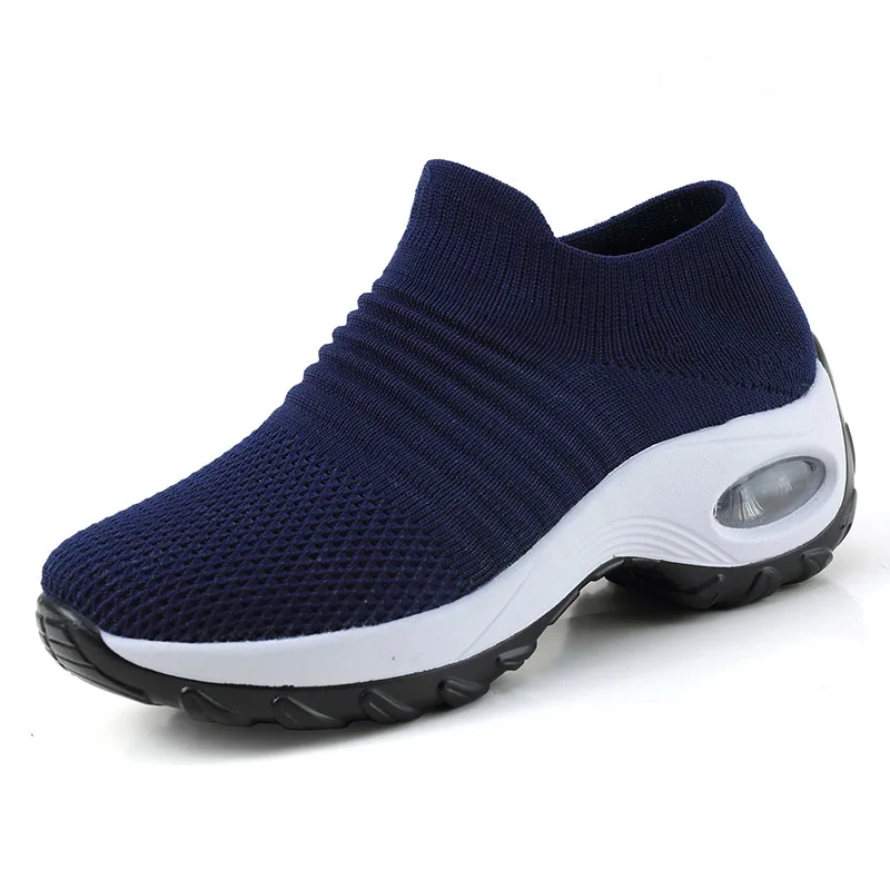 Женская спортивная обувь с летящей тканью; обувь для бега с воздушной подушкой; нескользящие носки; кроссовки; дышащая обувь на платформе; женская обувь; большие размеры - Цвет: Blue