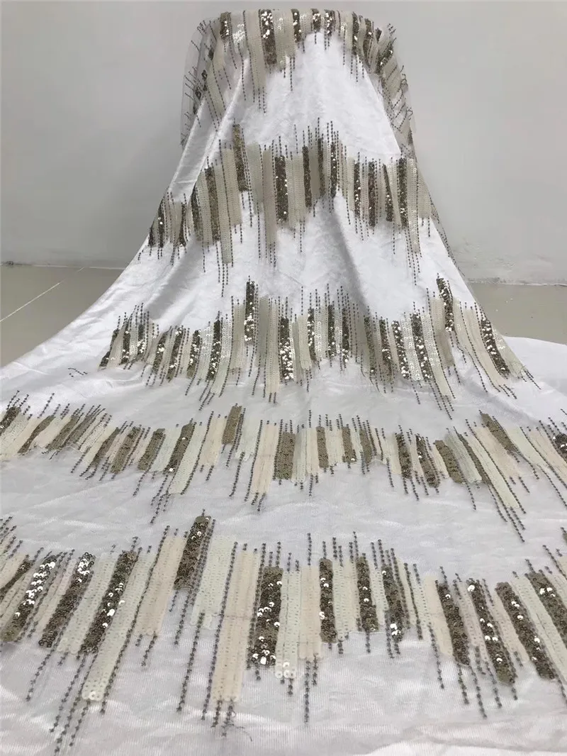 

New design African sequins Lace Fabric 5SU-6511 embroidered French Lace Fabric with sequins lace Fabric For Wedding